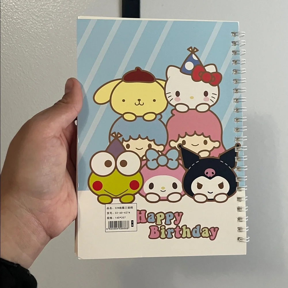 Sanrio Happy Birthday Spiral Notebook - Blue and White